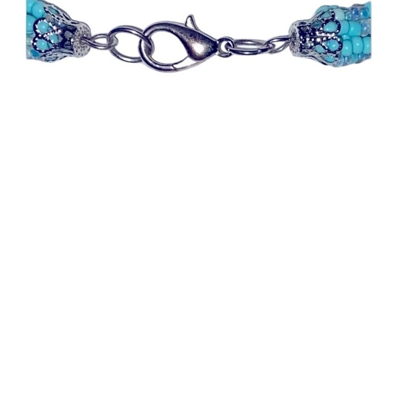 Women’s Boho 19” Aqua Beaded and Abalone Necklace - Picture 3 of 3